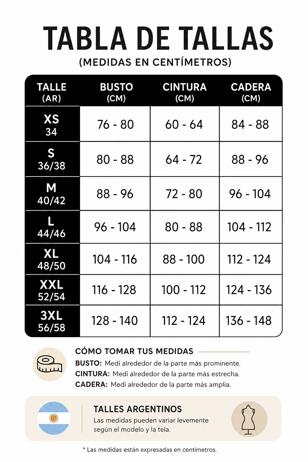 Ficha técnica de medidas del abrigo